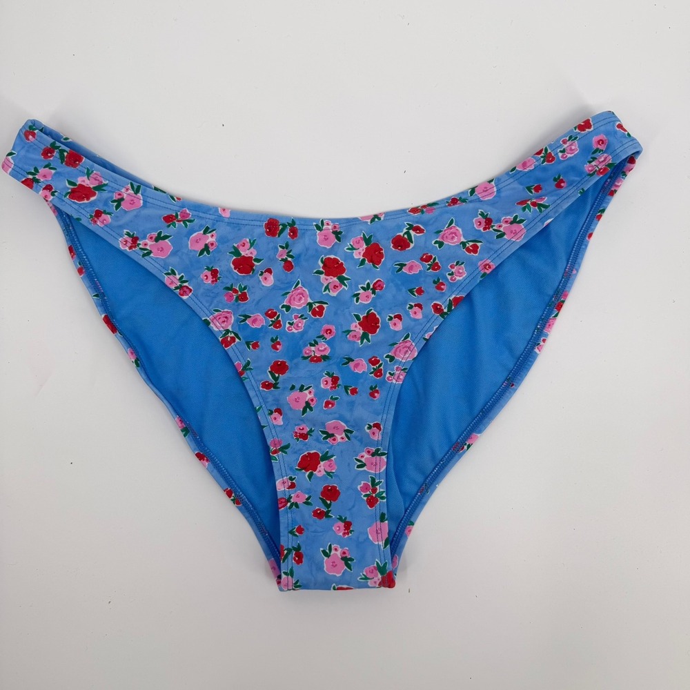 Wild Fable Bikini Bottom Cheeky High Leg Modern Women Size Large Blue Floral